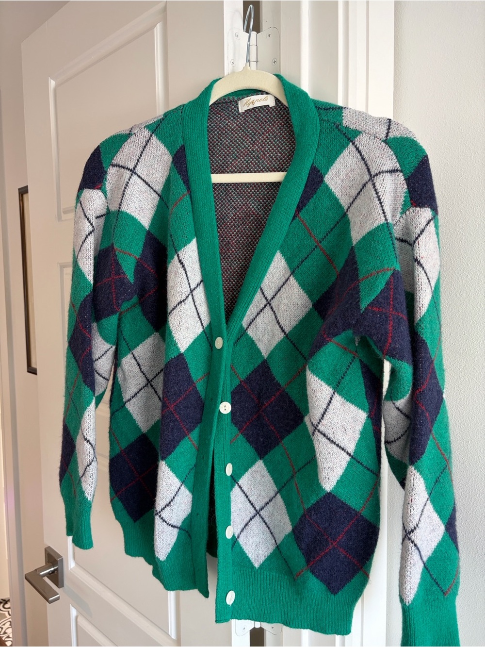 Green Argyle Button-Front Women's Cardigan Sweater